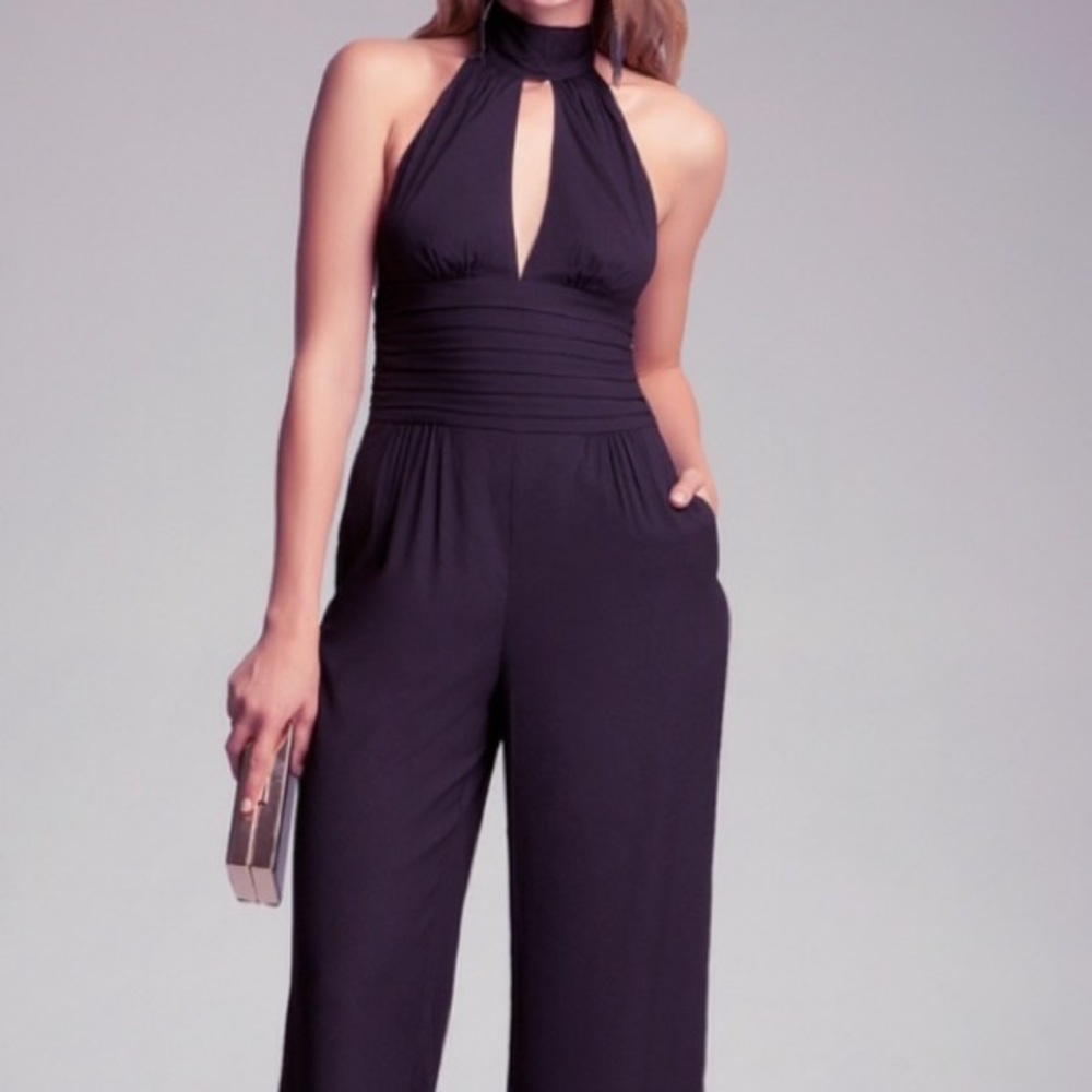 Bebe halter tie sash jumpsuit